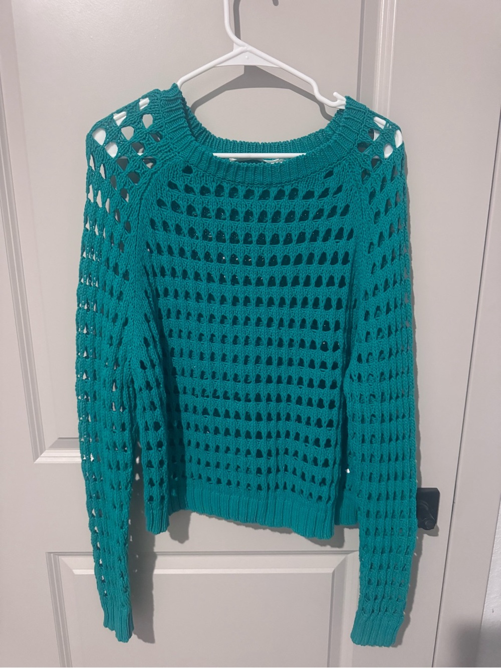 Astr Grenn Open-Knit Crewneck Sweater